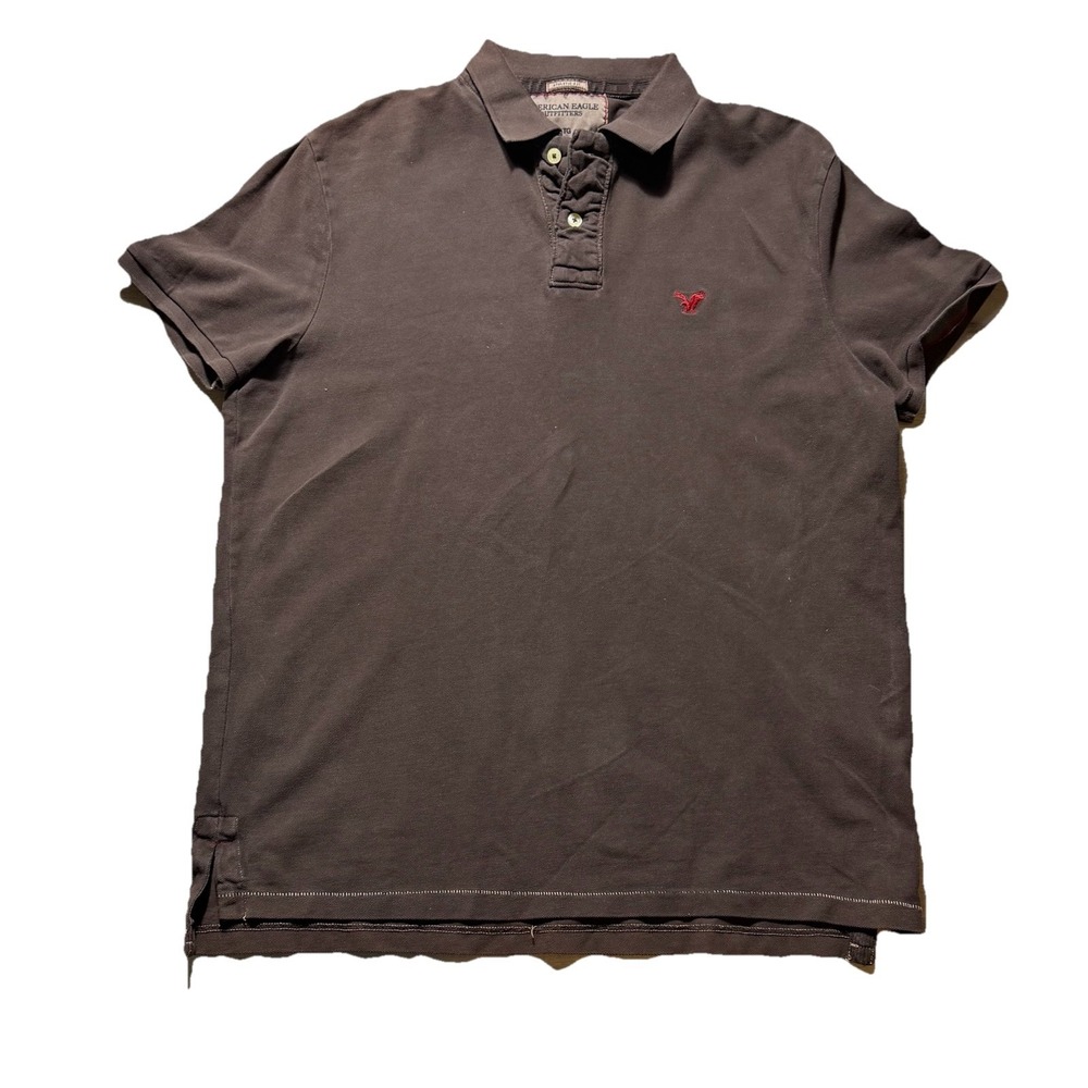 Y2K American Eagle Polo Shirt Brown Red Logo XL Athletic Fit Vintage 2000s VTG